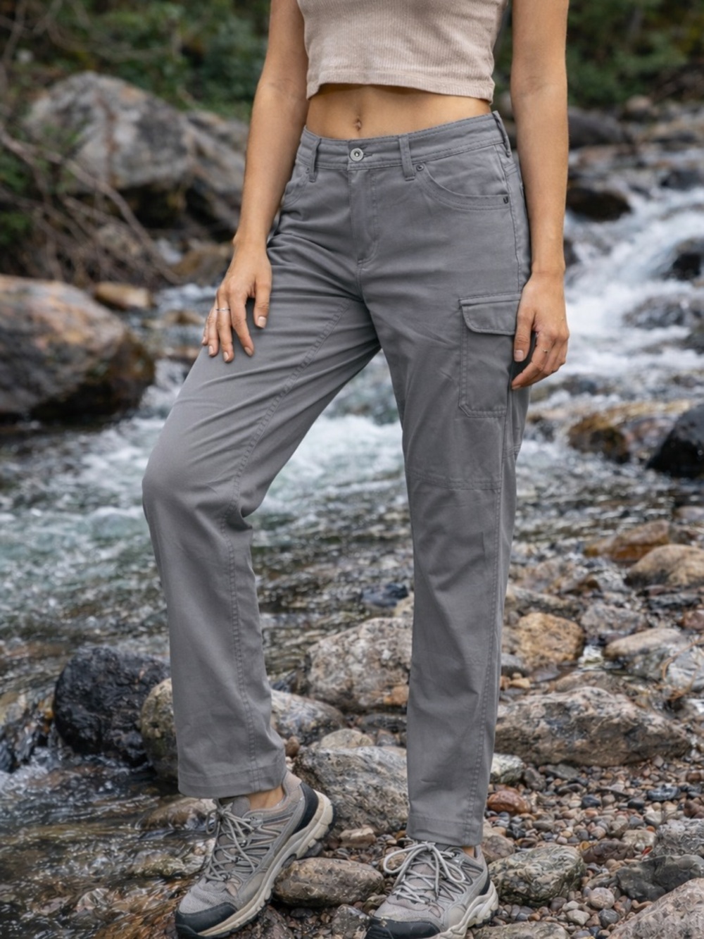 KÜHL Gray Cargo Hiking Pants Convertible Cropped Size 6S Gorpcore Outdoors Fish